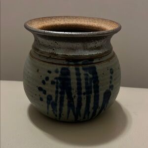 Handcrafted Blue, Grey, and Brown Pottery Art Vase